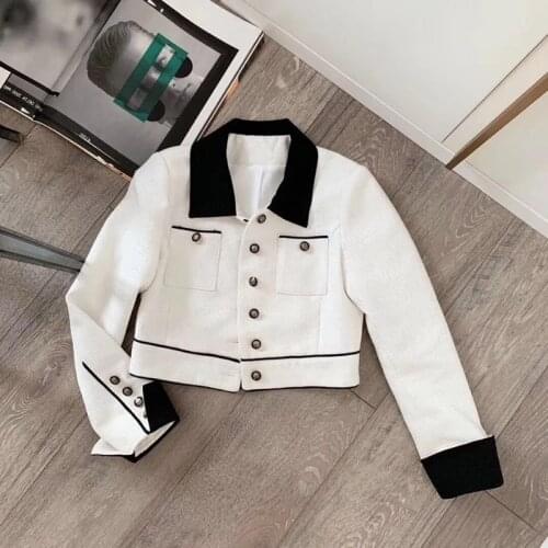 White Short Women Jacket Spring Autumn Fashion Small Fragrance Coat Patchwork Design Wild Office Lady Slim Temperament Jacket