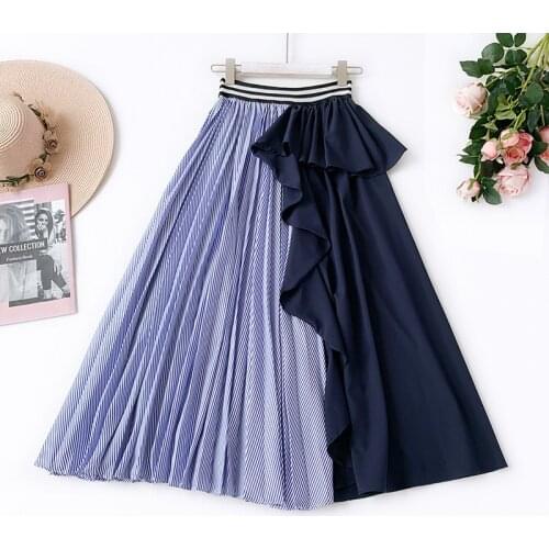 Wasteheart Spring Blue Black Women Skirt A-Line Casual Ankle-Length Long Skirt Asymmetrical Clothing Sexy Sweet Sexy Long Skirts