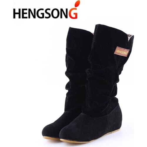 GAOKE Autumn Winter Boots Women Female Round Toe Mid-calf Princess Sweet Boot Stylish Flat Flock Shoes Snow Boots