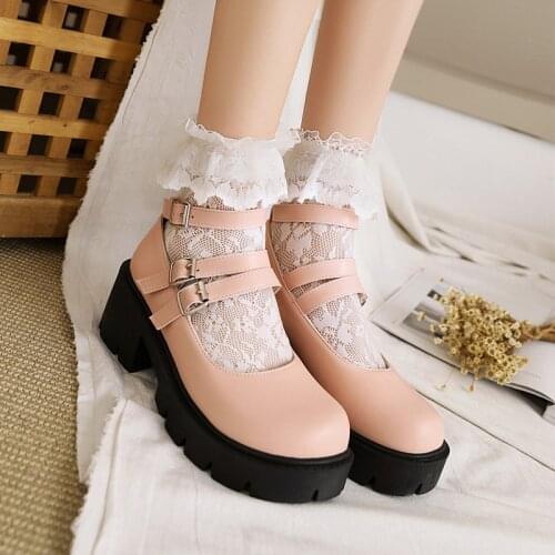 YMECHIC Thick Bottom Vintage Mary Jane Shoes for Women Autumn 2021 Round Toe There Piece Buckle Strap Platform Lady Pumps Lolita