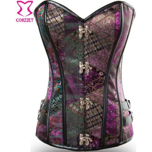 Purple Women Sexy Corset Gothic Steampunk Steel Boned Corsets And Bustiers Corpetes E Espartilhos Plus Size Burlesque Lingerie