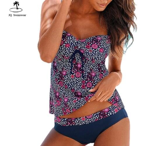 2019 New Bikini Swimwear Women Vintage Floral Push Up Two Pieces Tankini Swimdress Beach Wear Bathing Suit