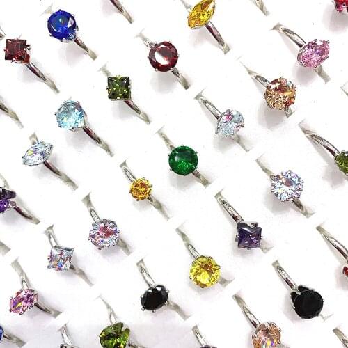 20pcs/Pack Women Natural Stone Ring Fashion Multi-Shape Various Colors Rings for Engagement Wedding Party Banquet Jewelry Gift