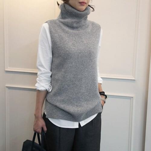 IHOBBY Women Winter Warm Turtleneck Wool Vest High Quality Female Sleeveless Knitted High Collar Plus Size Waistcoat