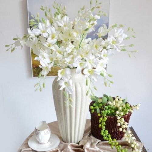 1PCS Europe style artificial Cymbidium silk decorative flower Bouquet for wedding party room decoration DIY VIVID peacock