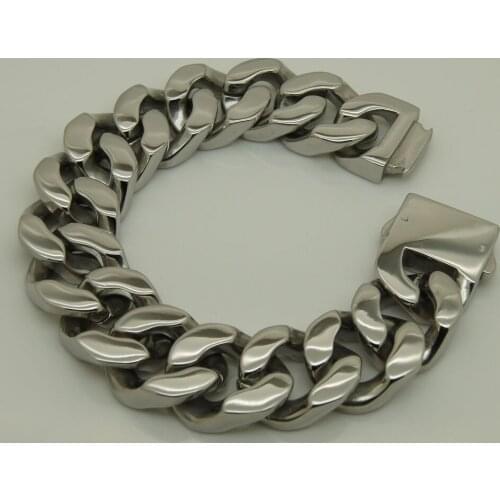 20mm Heavy Hip Hop Mens Bike Bracelet Silver Color 316L Stainless Steel Curb Cuban Link Bracelets Wristband Male Jewelry