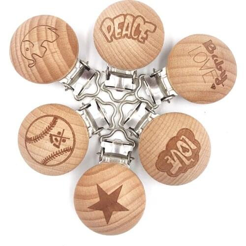 3pcs Natural Wood Pacifier Clips No Paint Baby love Dummy Clips Infant Soother Chain Accessories BPA FREE Baby Pacifier Holder