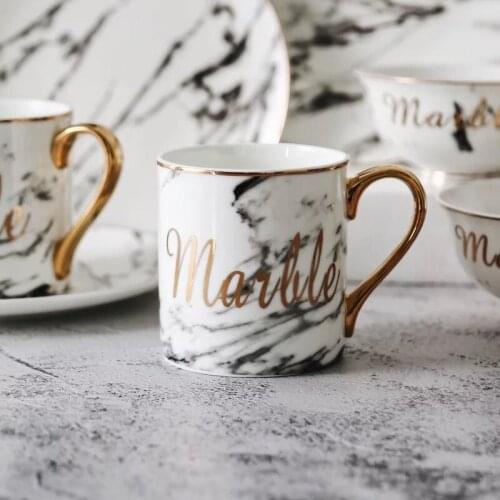 350ml Marble Ceramic Mug Travel Coffee Mug Milk Tea Cups Creative Mr and Mrs Mugs gray Gold Inlay Breakfast Gift Household