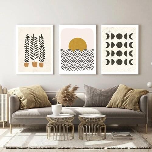 Abstract Landscape Sun and Moon Ferns Boho Canvas for Living Room Home Decor No Frame Prints Painting Wall Art Pictures Posters