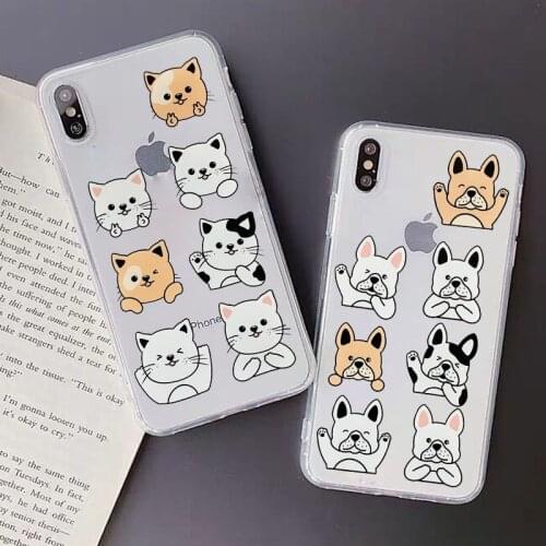 Cute Cats Dogs Phone Case for IPhone 12 11 Pro 7 XS MAX X XR SE20 8 Plus Lovely Animal Transparent Cover Soft Coque Shell capa