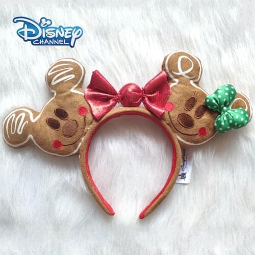 Disney Mickey Mouse Christmas Mickey Gingerbread Man Headband Disneyland Minnie Ears Plush Headwear GirlToys Cosplay Party Gift
