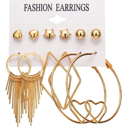 Design Square Stud Earrings for Women 6 Pairs/Set Mix Earrings Irregular Metal Stud Earrings Set Punk Earrings Fashion Jewelry