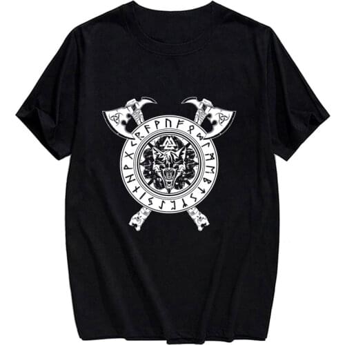 Viking Symbol Cotton T-shirt Fashion Summer Funny Short Sleeve Harajuku Style T-shirt Casual Hip Hop Tops Clothes Drop Shipping