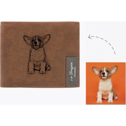 Personalize Pet Photo Brown Short Wallet Men Women Dog PIC Fabric Purse Engrave Name Personalized Wallets Christmas Gift Husband