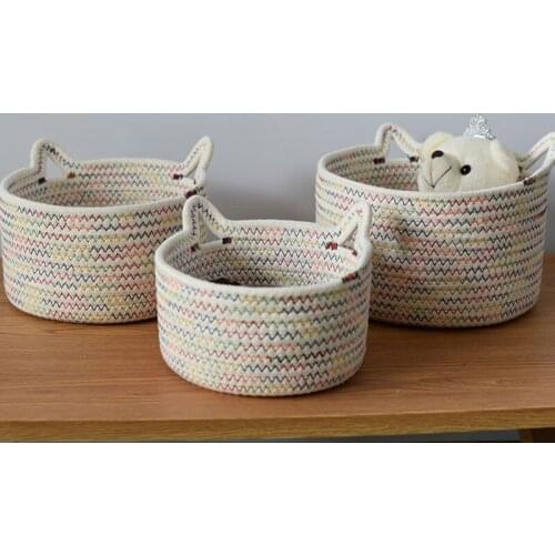 Cat Ear Cotton Rope Storage Basket Hand Woven Bakets Desktop Organizer Key Sundries Snack Storage Box Multifunction Cat Nest