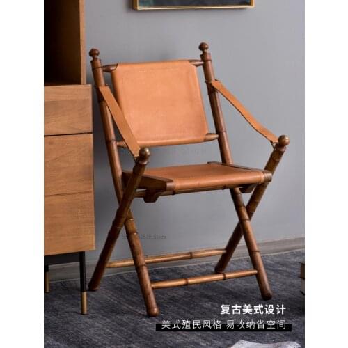 Nordic solid wood hunting chair real leather recliner designer light luxury aircraft head folding armrest balcony leisure chair