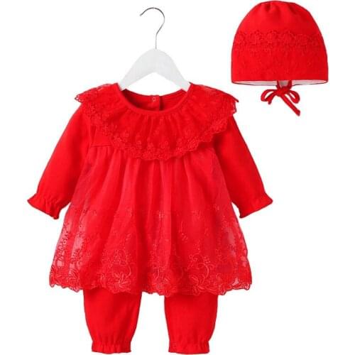 Lace Princess Infant Girls Spring 2021 Clothes 100% Cotton Infantil Girl 0-12M Baby Girl Clothing Party Baptism Outfits