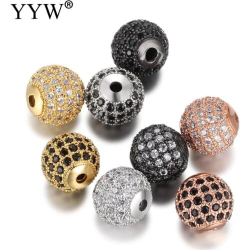 Cubic Zirconia Micro Pave Brass Beads 3pcs/Lot Round Ball Cz Beads Diy Metal Bead Brass Micro Pave Cubic Spacer Bead Charms