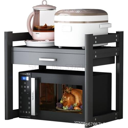 Kitchen shelf, microwave oven shelf, drop zone drawer, adjustable double layer oven, rice cooker, kitchen storage shelf