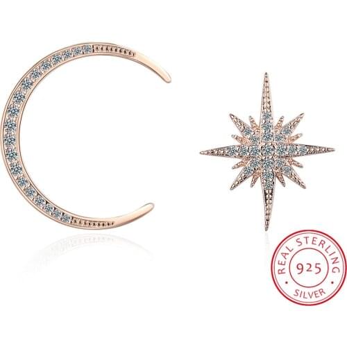 LEKANI Newest Shiny Star Moon Asymmetric Stud Earring For Lady Party Jewelry Clothing Accessories S-E1034