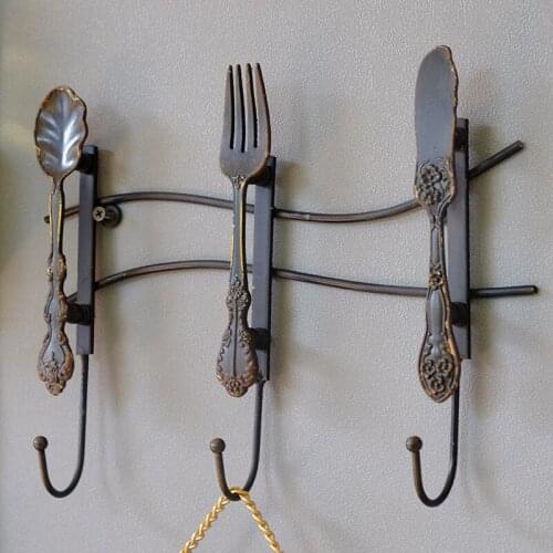 Spoon Fork Knife Design Retro Metal Wall Mounted Coat Hooks