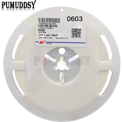 1reel 4000pcs 0603 50V SMD Thick Film bxv Chip Multilayer Ceramic Capacitor 0.5pF-22uF 10NF 100NF 1UF 2.2UF 4.7UF 10UF 1PF
