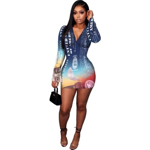 Fashion trend womens printed lotus leaf sleeve fashion hip dress