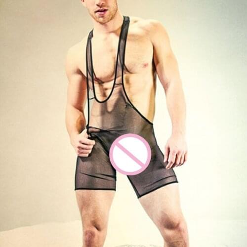 Mens Undershirt Sexy Bodysuit Breathable Mesh Jumpsuit Men Bodysuits Nightclub Stage Costume Men Sleepwear