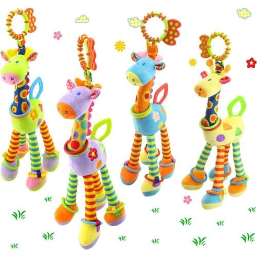 Baby Rattles Toy Comforting doll Mobiles Cartoon Plush Infant Soft Giraffe Animal Handbells Rattles Handle Toys