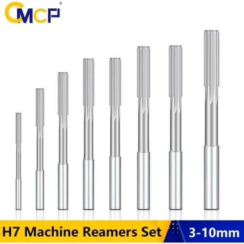 CMCP HSS H7 Machine Reamers Set 4/5/8pcs 3-10mm Straight Shank Chucking Reamer Metal Cutter Tool Straight Reamer