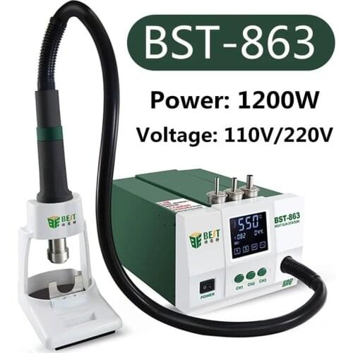 BST-863 1200W Hot Air Gun Desoldering Station Intelligent Digital LCD Touch Screen SMD Rework Station With 3 Memory Channels