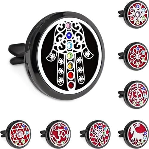 New Arrival Rhinestone Black 30mm Magnet Open Essential Oil Car Vent Clip Perfume Diffuser Locket Free 10 Pads