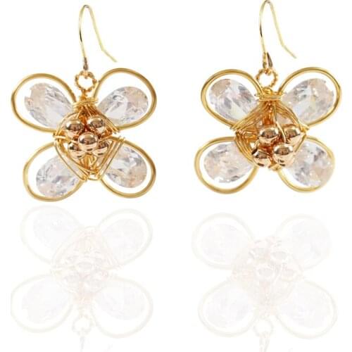 LANFLORA new white butterfly Crystal handmade women earrings Classic triangle shaped earrings for girlfriend birthday gift