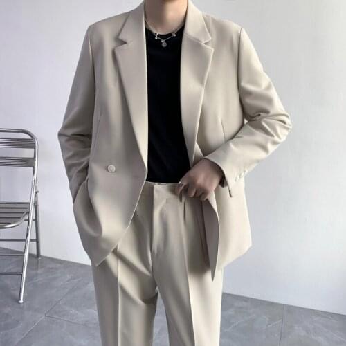 Solid Color 2 Piece Wedding Suits for Men Double Breasted Slim Business Suit (Blazers+pants) Social Party Dress Costume Homme