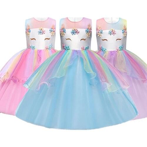 Flower Girl Party Unicorn Dress Children Clothing Princess Carnival Costume For Kids Dresses Girls Clothes Fancy Unicorn Gown