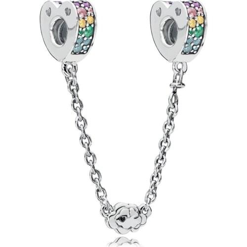 Fits Pandora Charms Bracelet 925 Sterling Silver Multi-Colored Arcs of Love Safety Chain Charm Beads for Jewelry Making bijoux