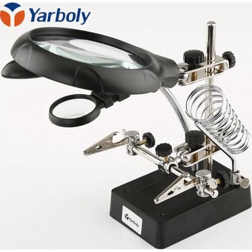3 In 1 Soldering Iron Stand Holder Solder Station MG16129-C Welding magnifying glass 5 LED Auxiliary Clip Magnifier Repair Tool