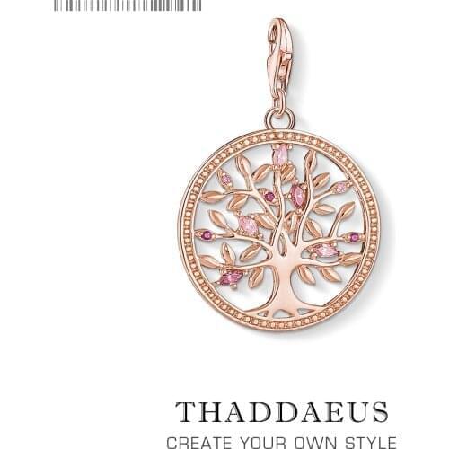 Tree of Love Pink Charms Pendant Europe Jewelry Findings Accessories 925 Sterling Silver Fashion Jewelry Gift For Women Girl