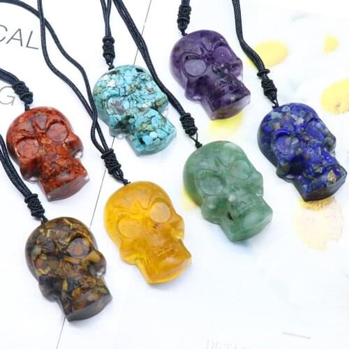 1Pc Natural Stone Skull Head Shape Pendant Amethystss Green Aventurine Charms Necklace DIY Jewelry Making Drop Shipping