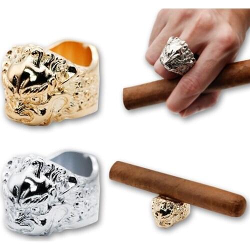 Portable Cigar Holder Sterling Copper Ring Jewelry Tang Dynasty Lion Style Cigarette Travel Stand Tobacco Smoking For Cohiba