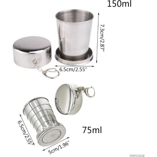 Dishes & Utensils Stainless Steel Folding Camping Cup with Lid Portable Reusable Drinking Mug Survival Hiking Picnic Wholesales