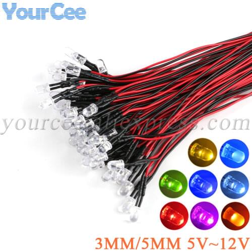 10PCS 5mm F5 LED 20cm Pre-wired White Red Green Blue Yellow UV RGB Diode Lamp Decoration Light Emitting Diodes DIY Pre-soldered