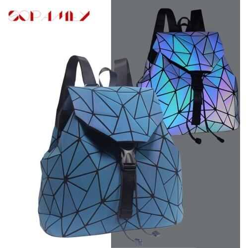 New Women Backpack Luminous Geometric Plaid Female Backpacks For Teenage Girls Bagpack Drawstring Bag Holographic Backpacks 2020