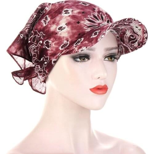 2021 Summer Outdoor Windproof and Sunscreen Turban Hat for Women Floral Print Headscarf Bonnet Female Head Wraps Turbante Mujer