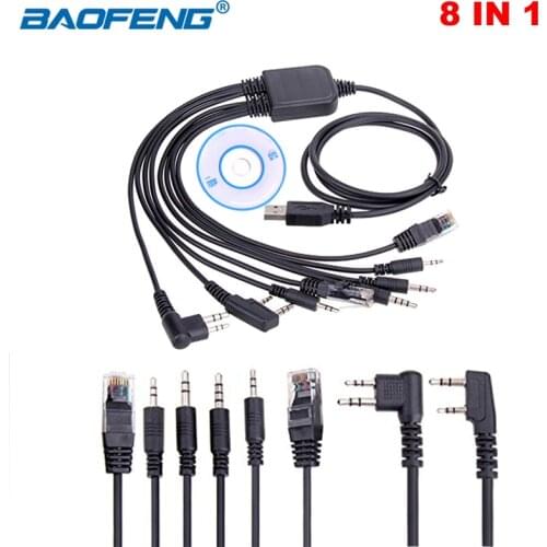 Univeral 8 in 1 USB Programming Cable For UV-5R UV-82 For Yaesu Kenwood PUXING Baofeng Two Way Radio Walkie Talkie Accessories
