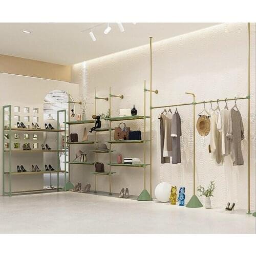 Clothing store display rack mens and womens clothing hanger gold stainless steel wire drawing cabinet