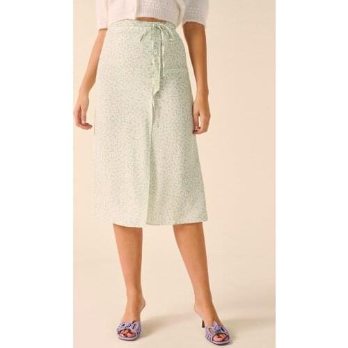 Skirts Womens 2020 Fashion Vintage Fresh Floral Print Summer Midi Skirt Women Buttoned High Waist Tie Wrap Skirt Woman Clothes