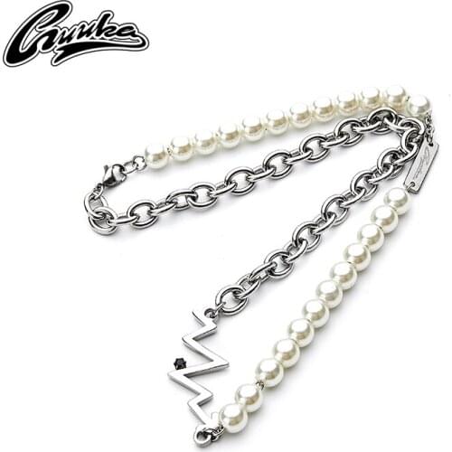 GUUKA Tide Pearl Necklace Liu Yuli Road repairs the same niche couple ins cold wind hip-hop heartbeat necklace