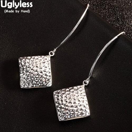 Uglyless Knocking Face Bumpy Square Earrings for Women Cool Metal Wind Hollow Square Fashion Jewelry 925 Silver Brincos Bijoux