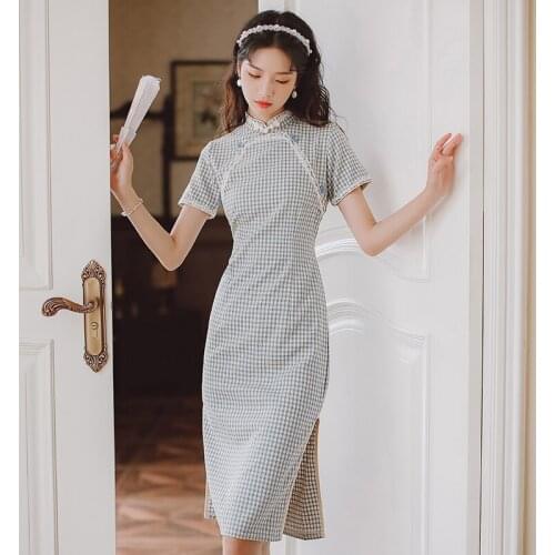 Elegant Self-cultivation Temperament Cheongsam Summer Women Chinese Style improved Qipao Vestidos Modern Chic Girl Retro Dress